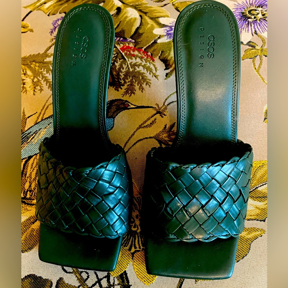 Asos green leather mules